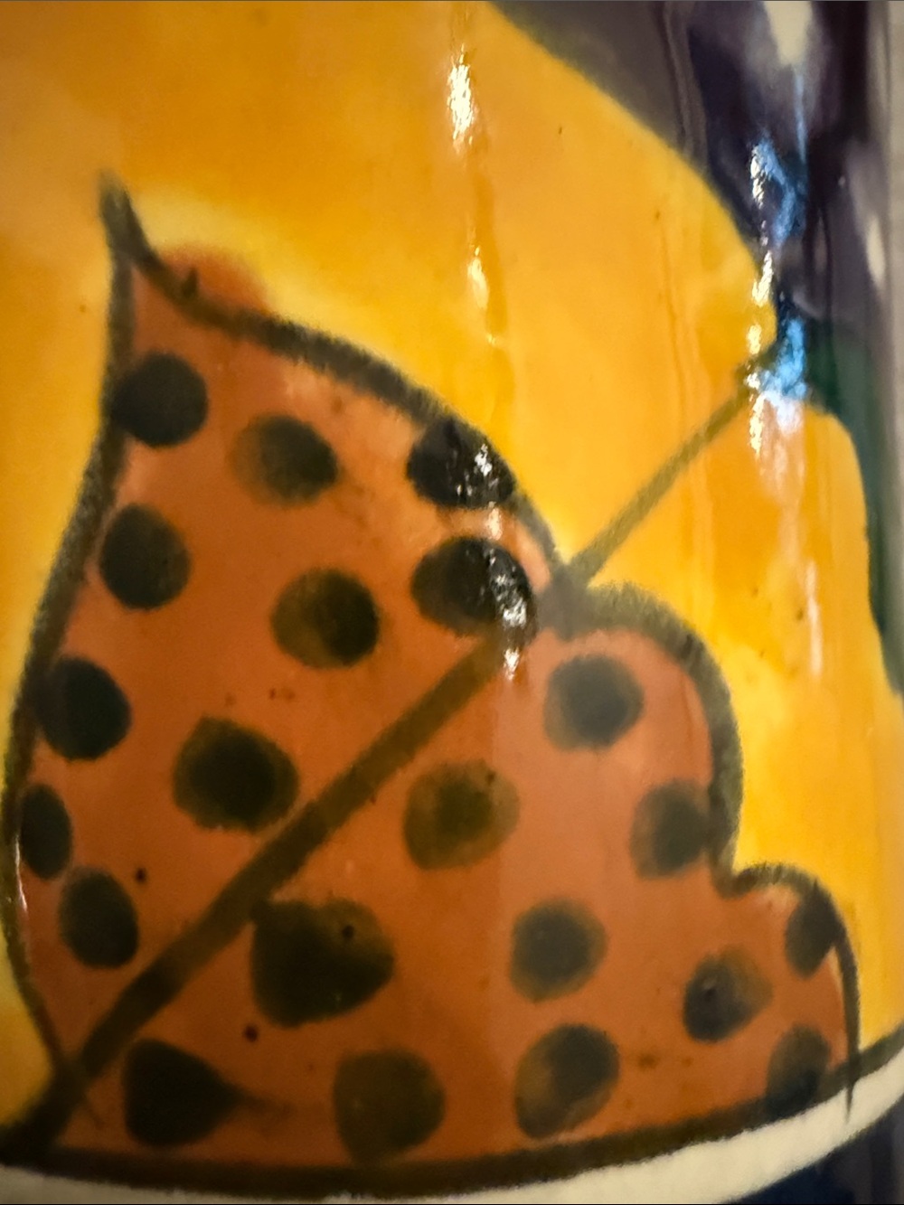 Mexico Hand-Painted Ceramic Fruit Tumbler  Planter Holder with Blue Rim - Picture 10 of 14